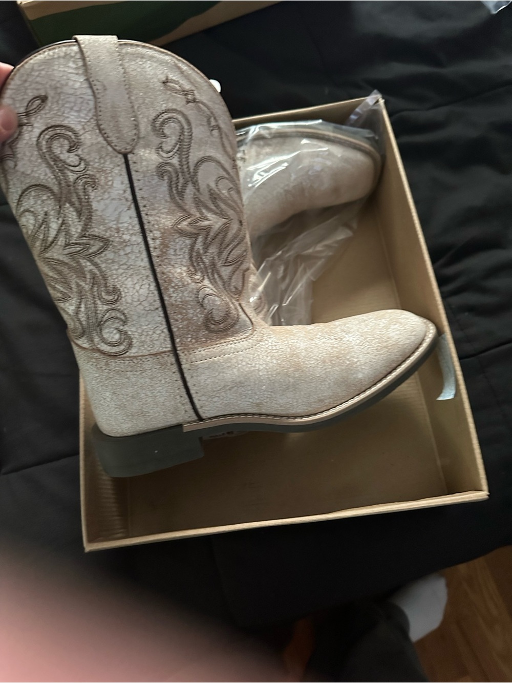Ladies Embroidered Western Ankle Booties in Light Beige